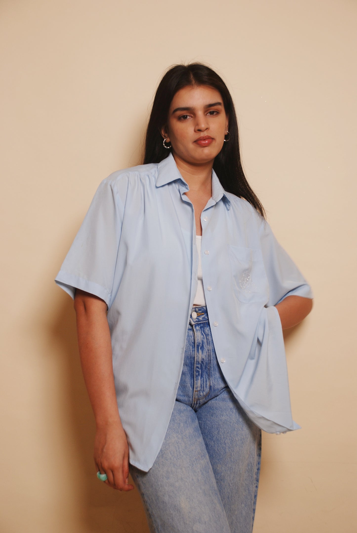 Powder blue short sleeve shirt