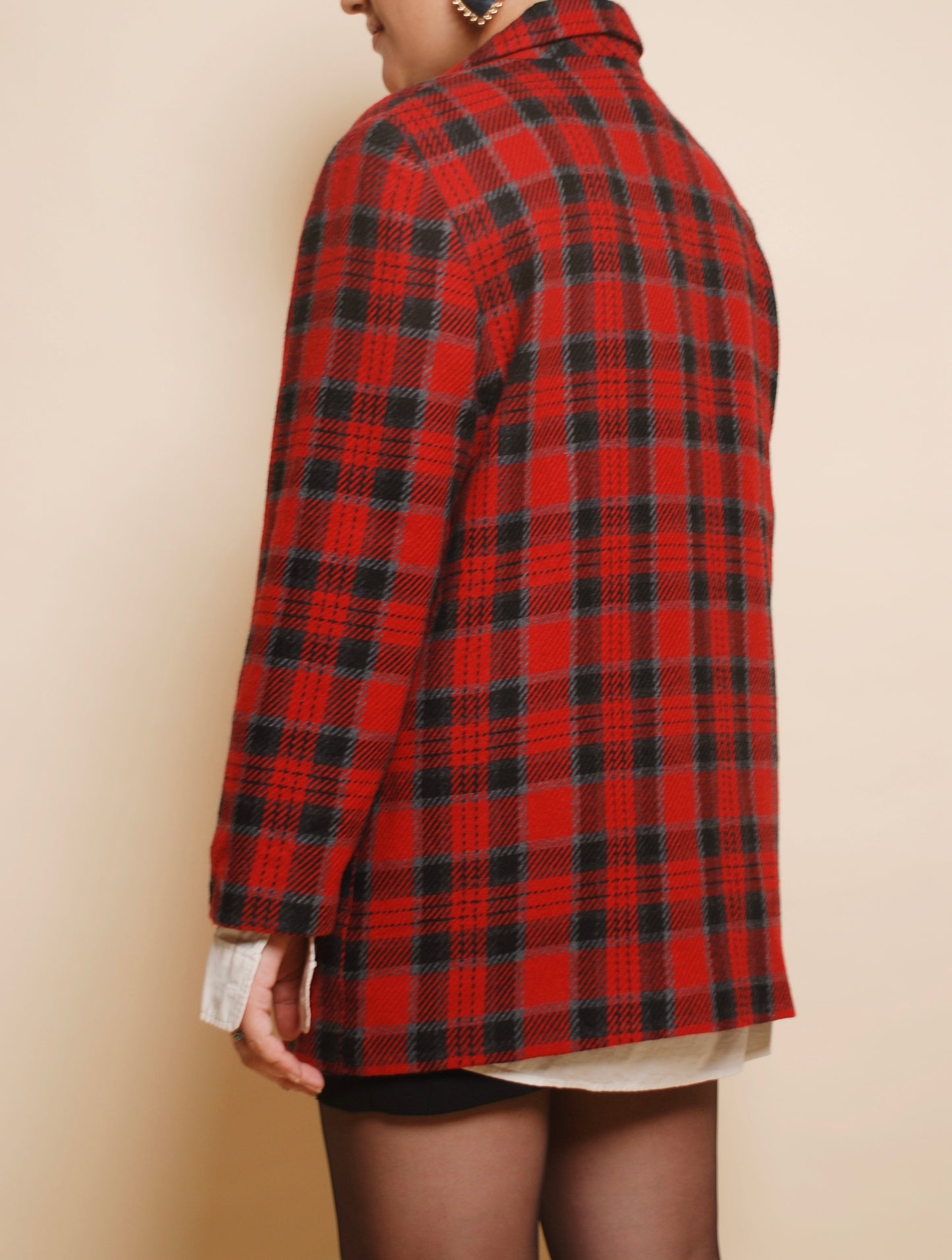 Vintage red checkered wool blazer