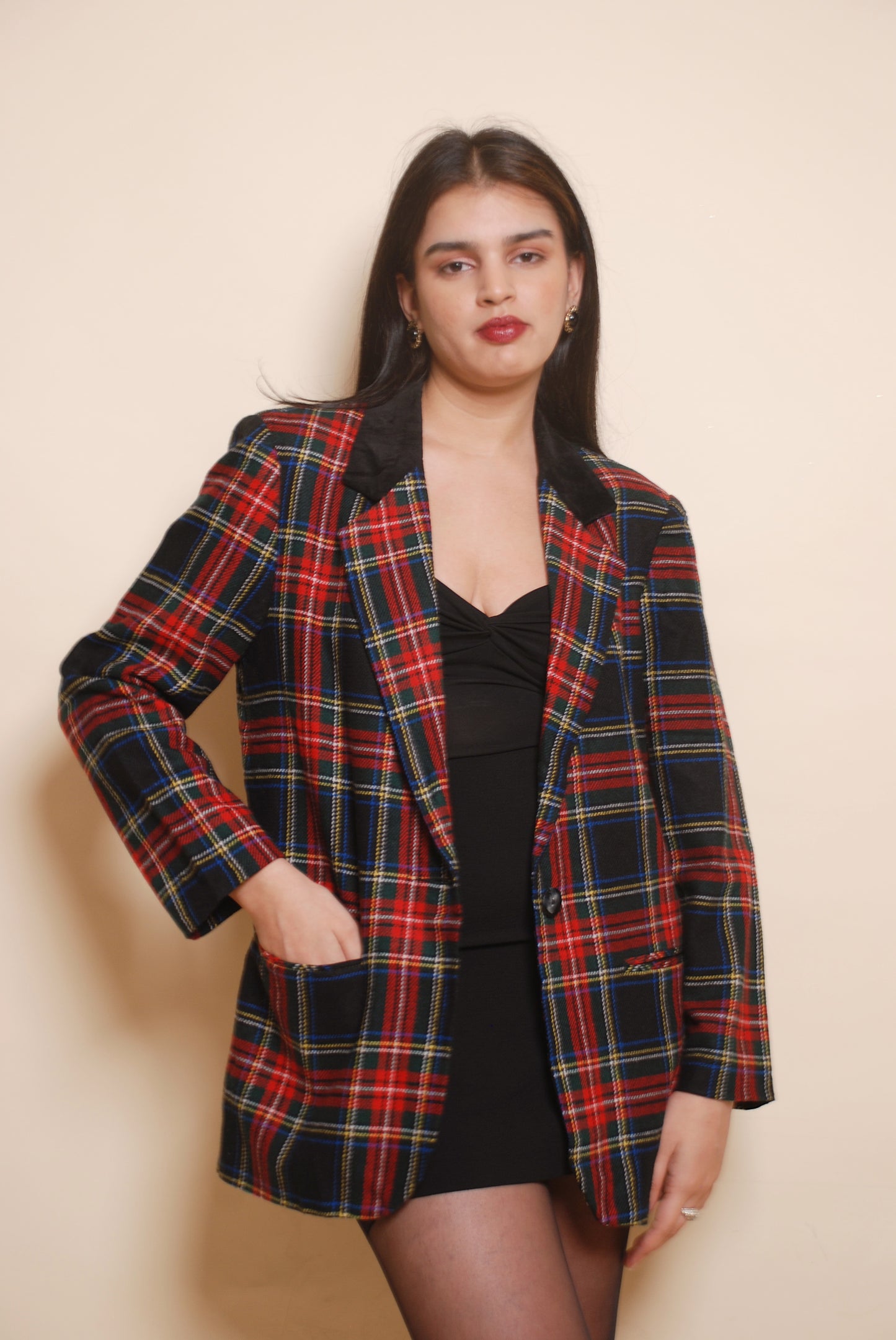 Red checkered wool blazer