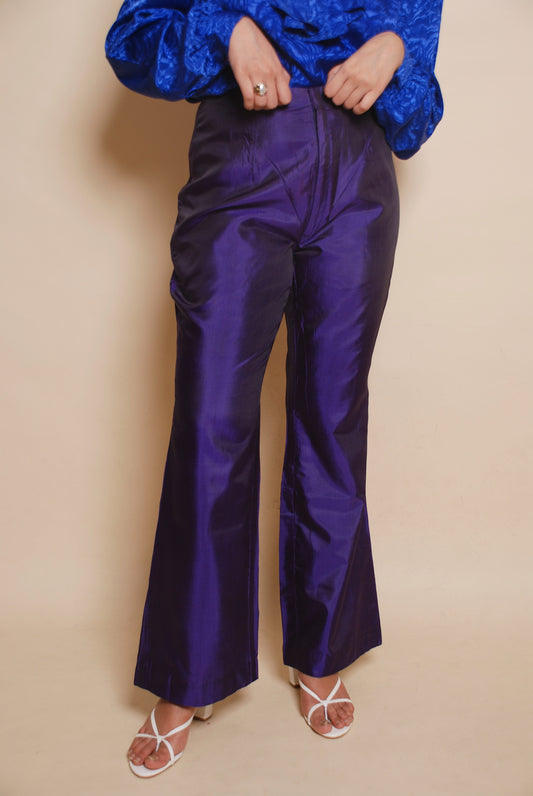 Blue metallic high waist pants