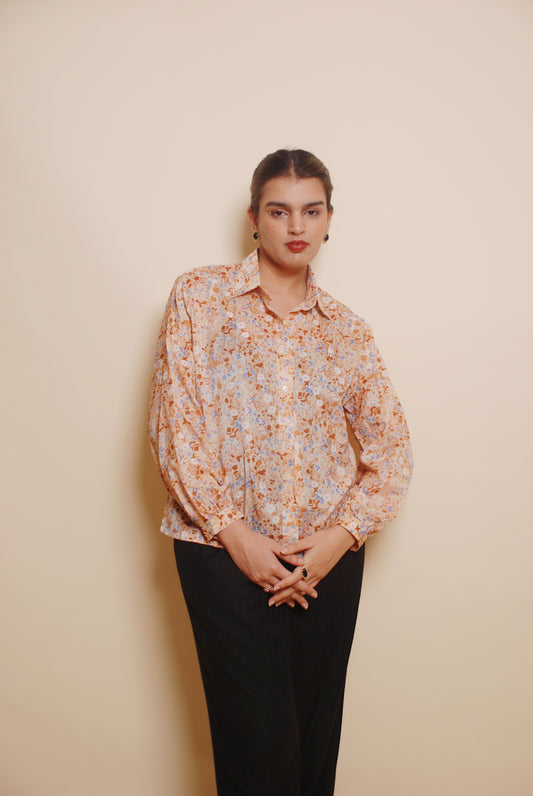 Beige floral button up shirt