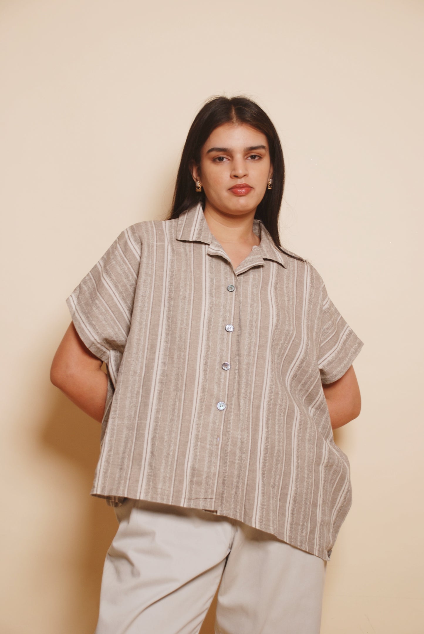 Grey striped drop shoulder shirt