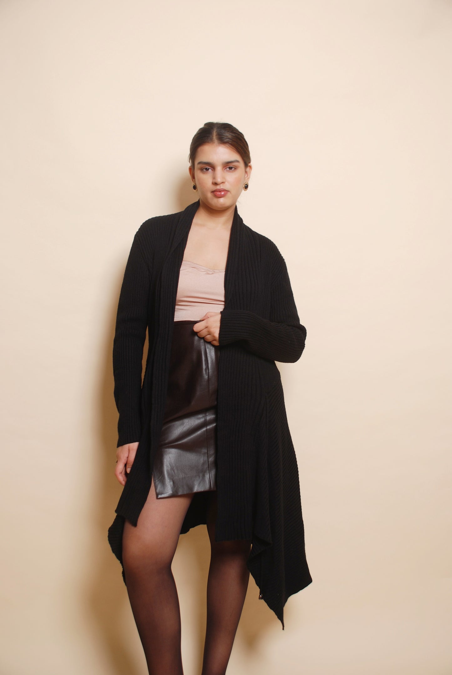 Black asymmetric full sleeve shrug