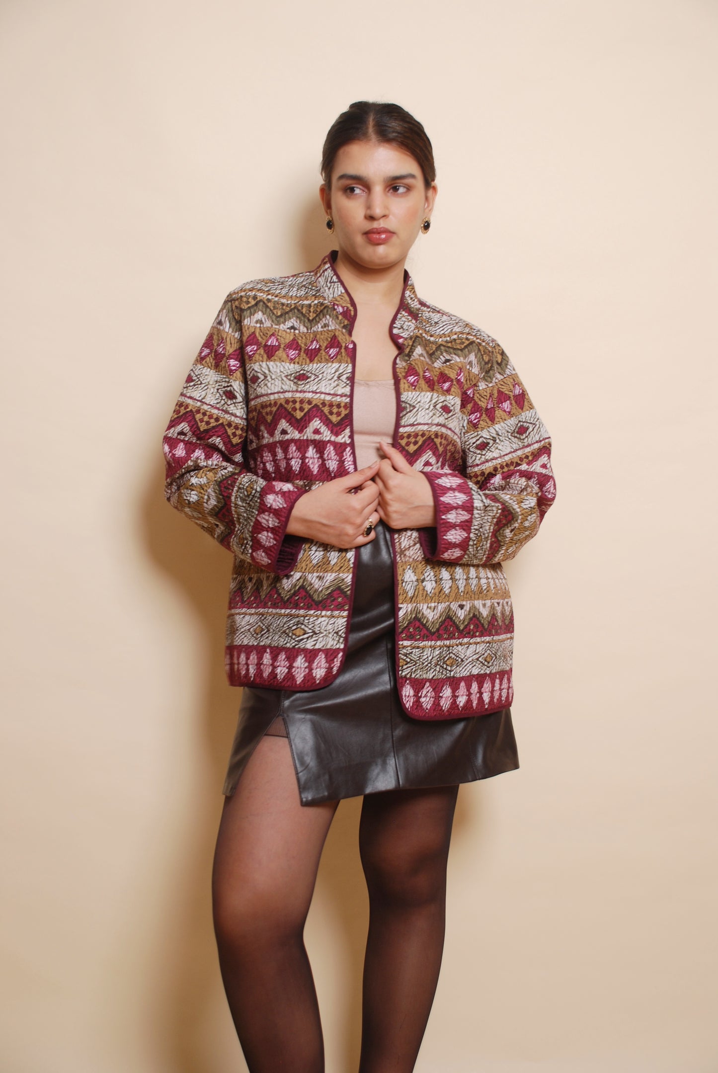 Multicolour aztec print open jacket