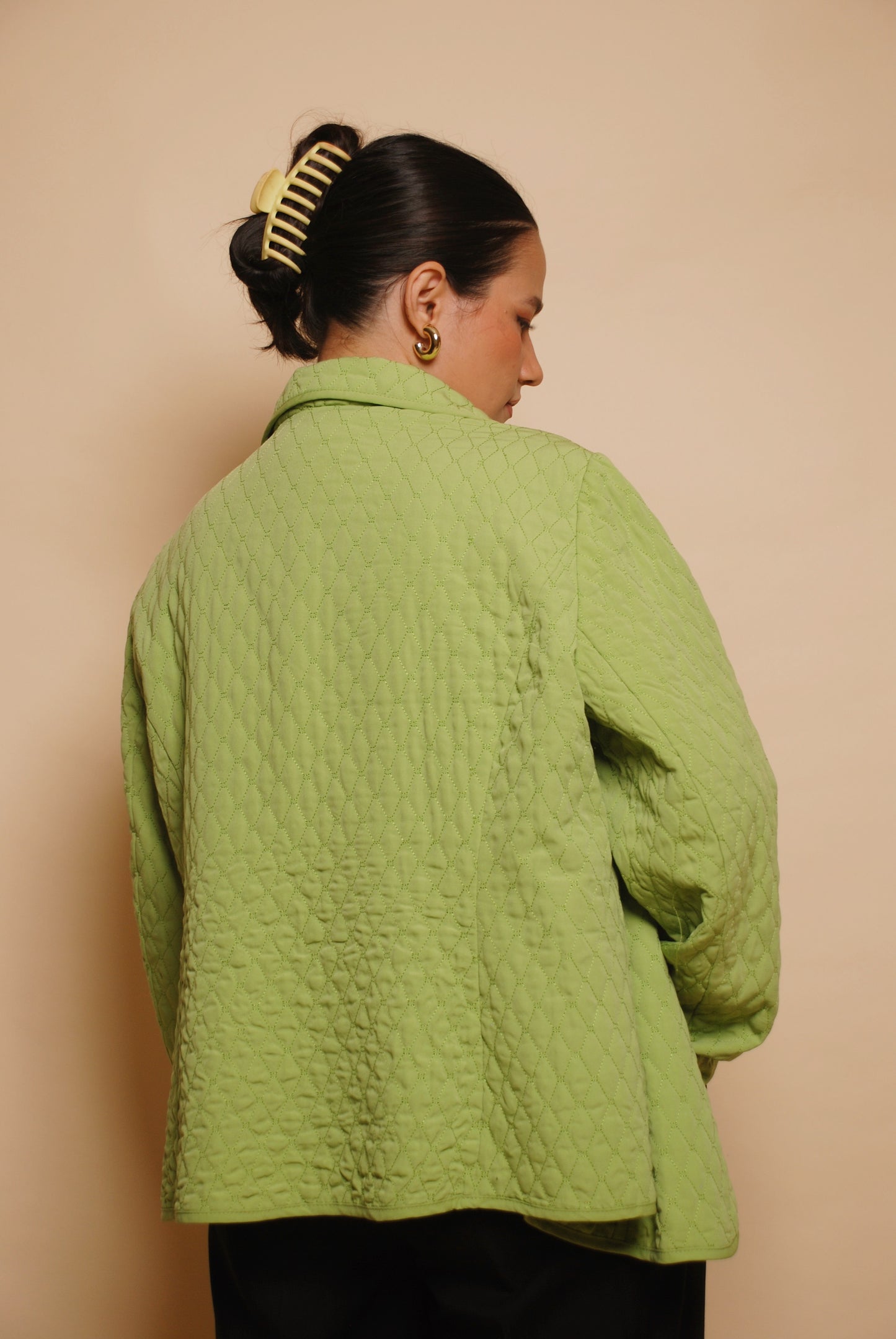 Green full sleeve quilted jacket