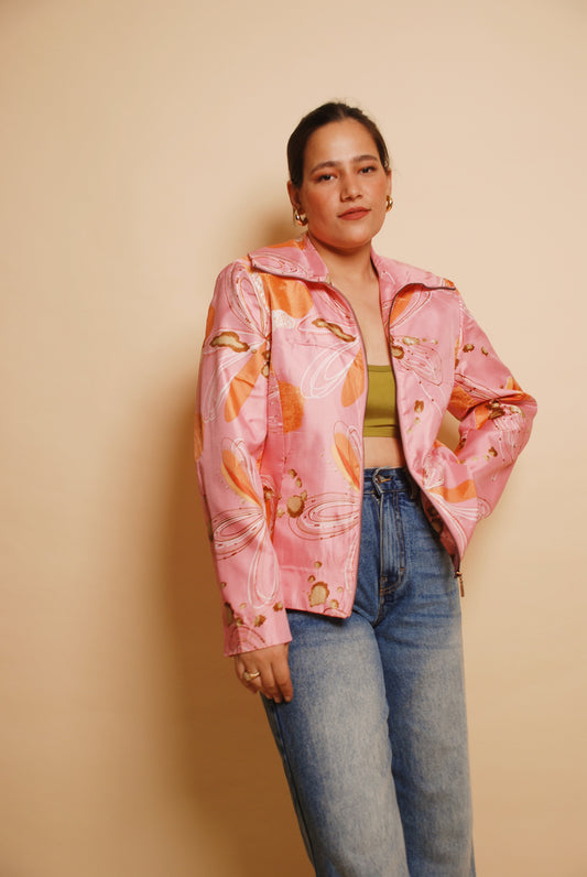 Vintage pink printed bomber jacket