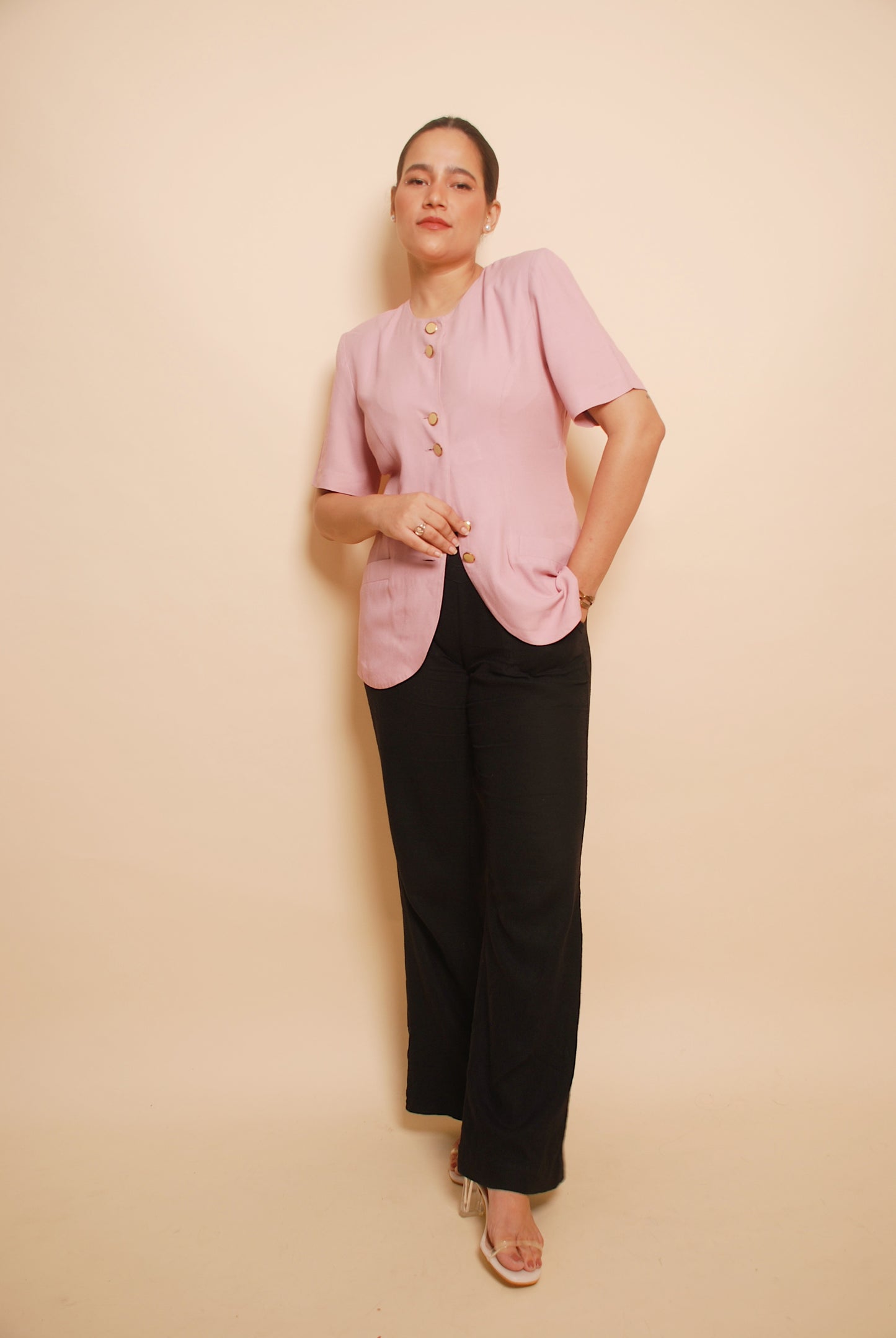 Vintage powder pink short sleeve blazer