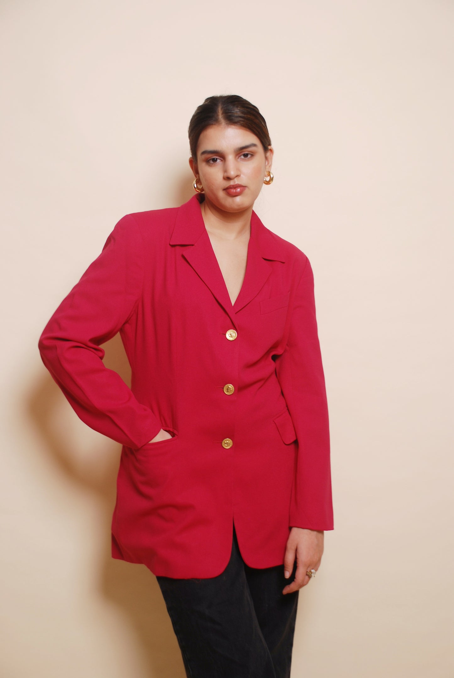 Vintage deep pink blazer with gold ornamental buttons