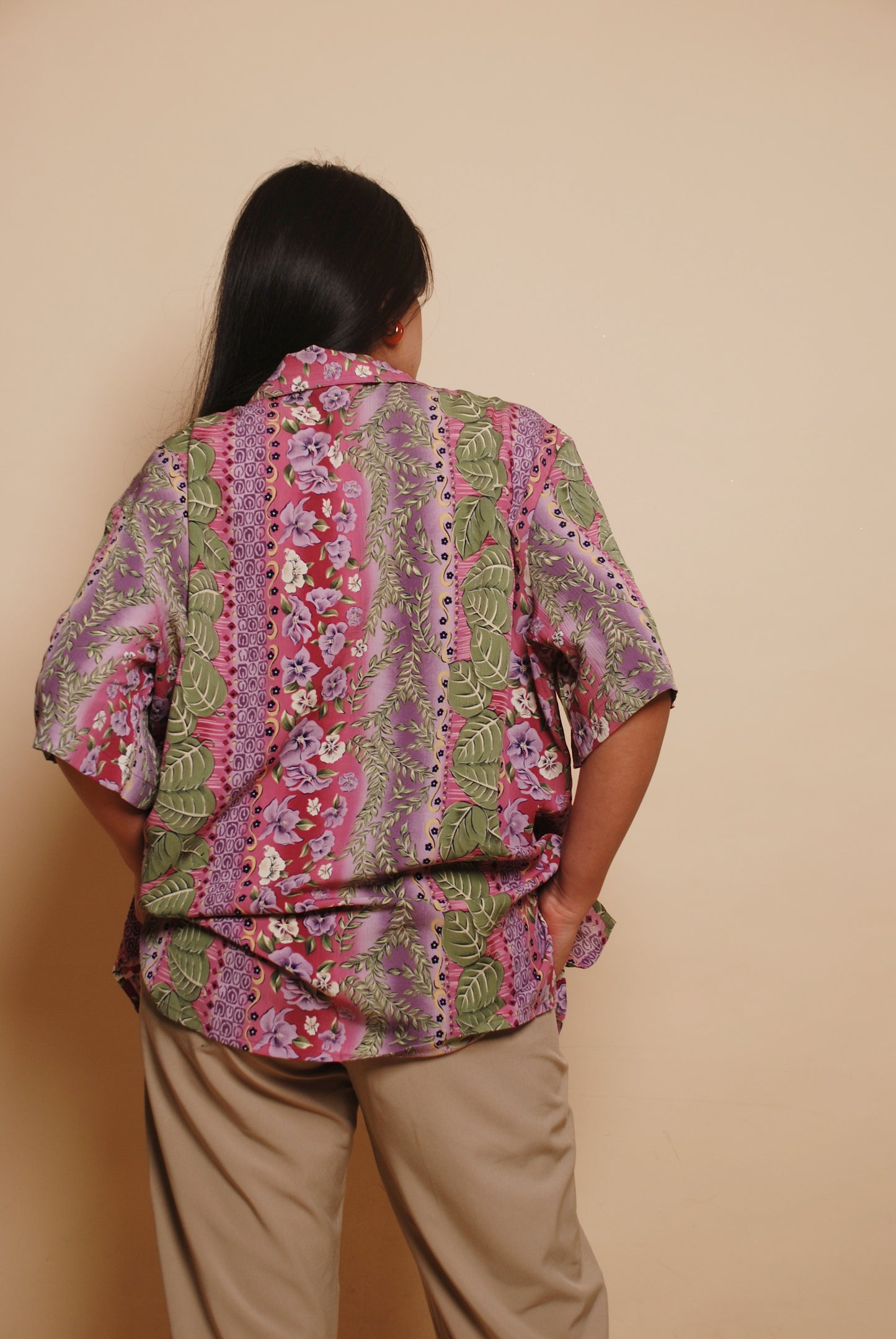 Pink & green floral resort shirt