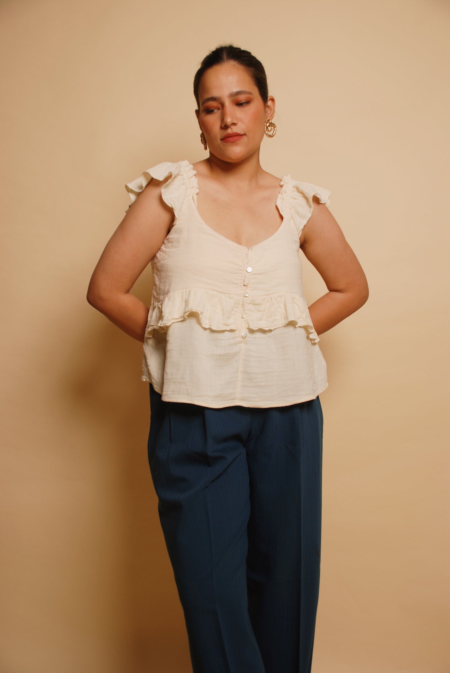 Cream ruffled cotton top