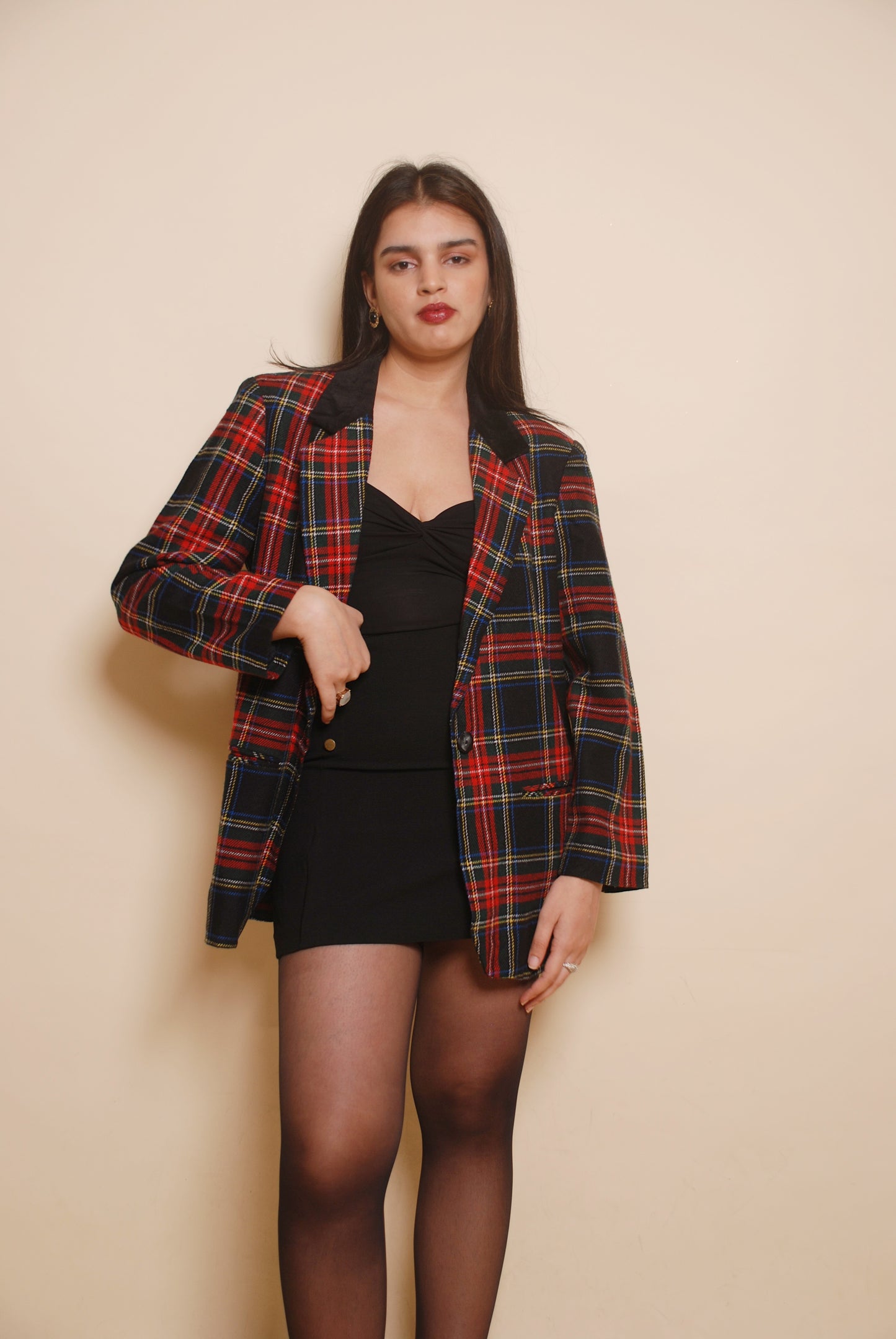 Red checkered wool blazer