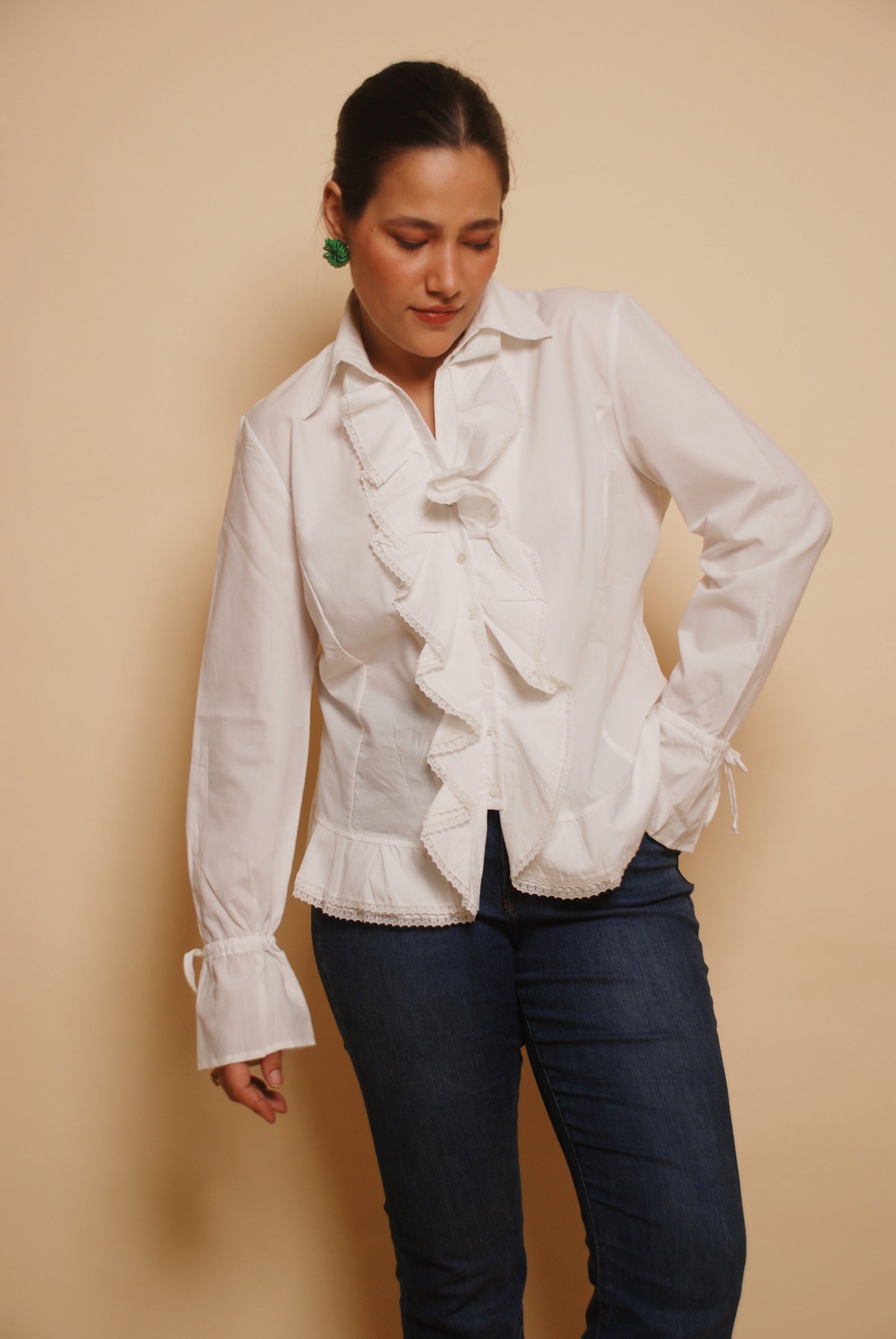 White ruffled cotton shirt