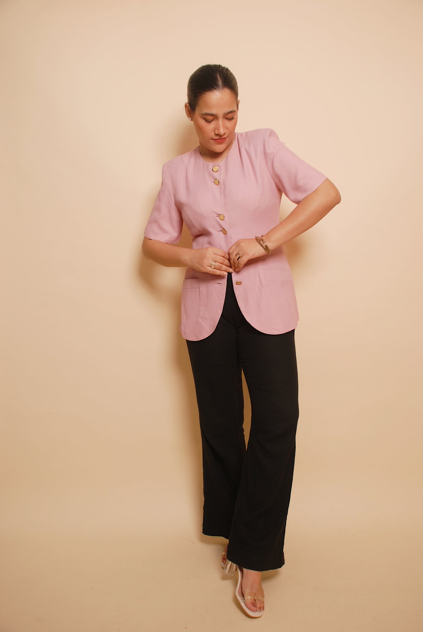 Vintage powder pink short sleeve blazer