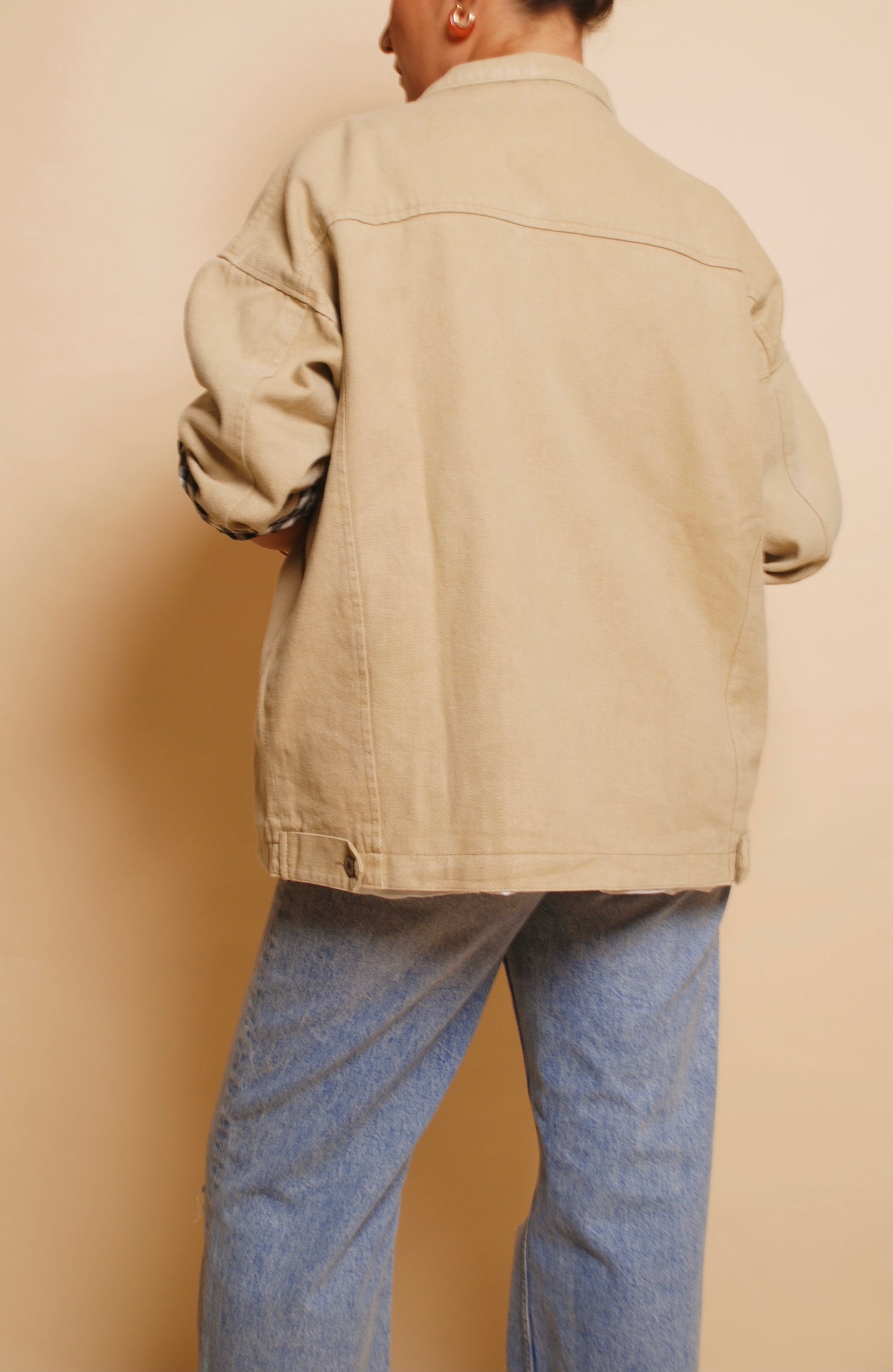 Beige full sleeve denim jacket