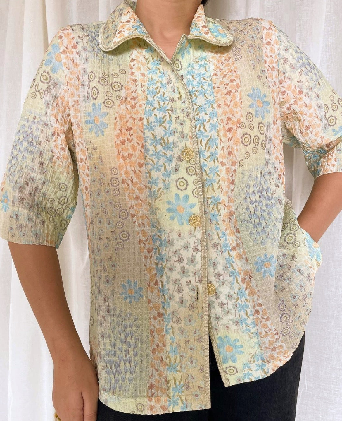 Multicolour floral print textured shirt