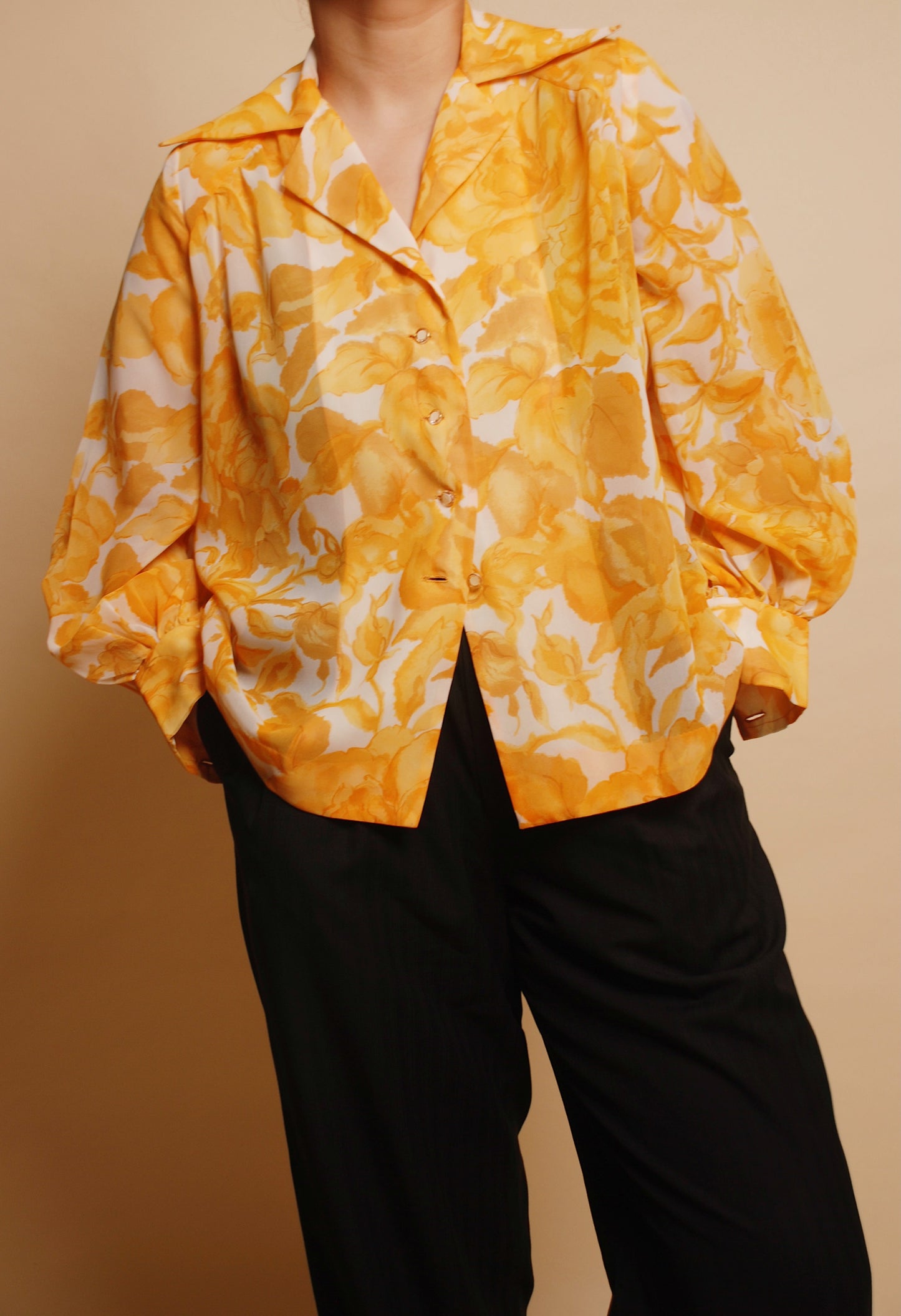 White & orange semi sheer floral shirt