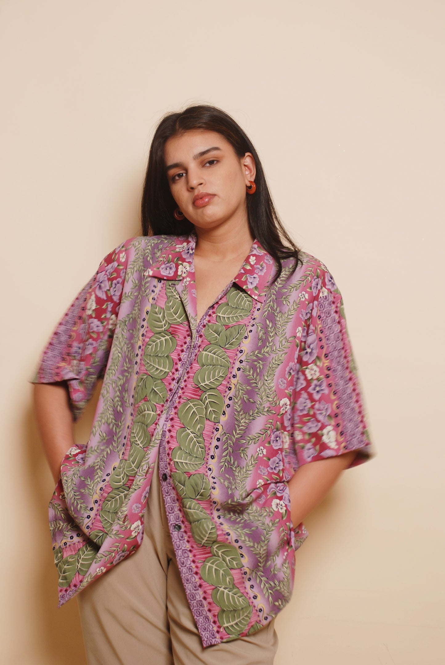 Pink & green floral resort shirt