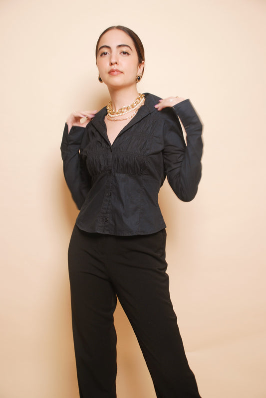 Black ruched full sleeve shirt