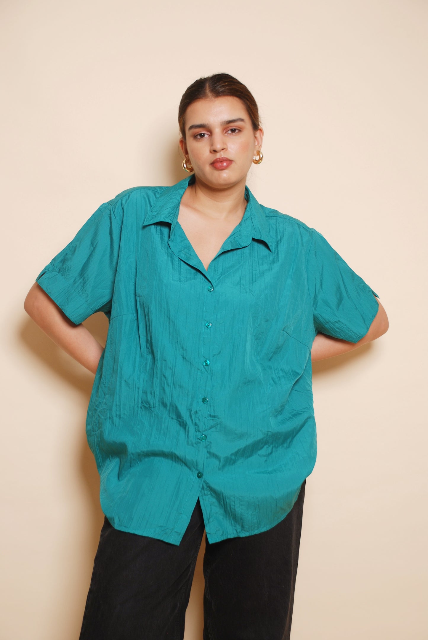 Sea green textured short sleeve shirt