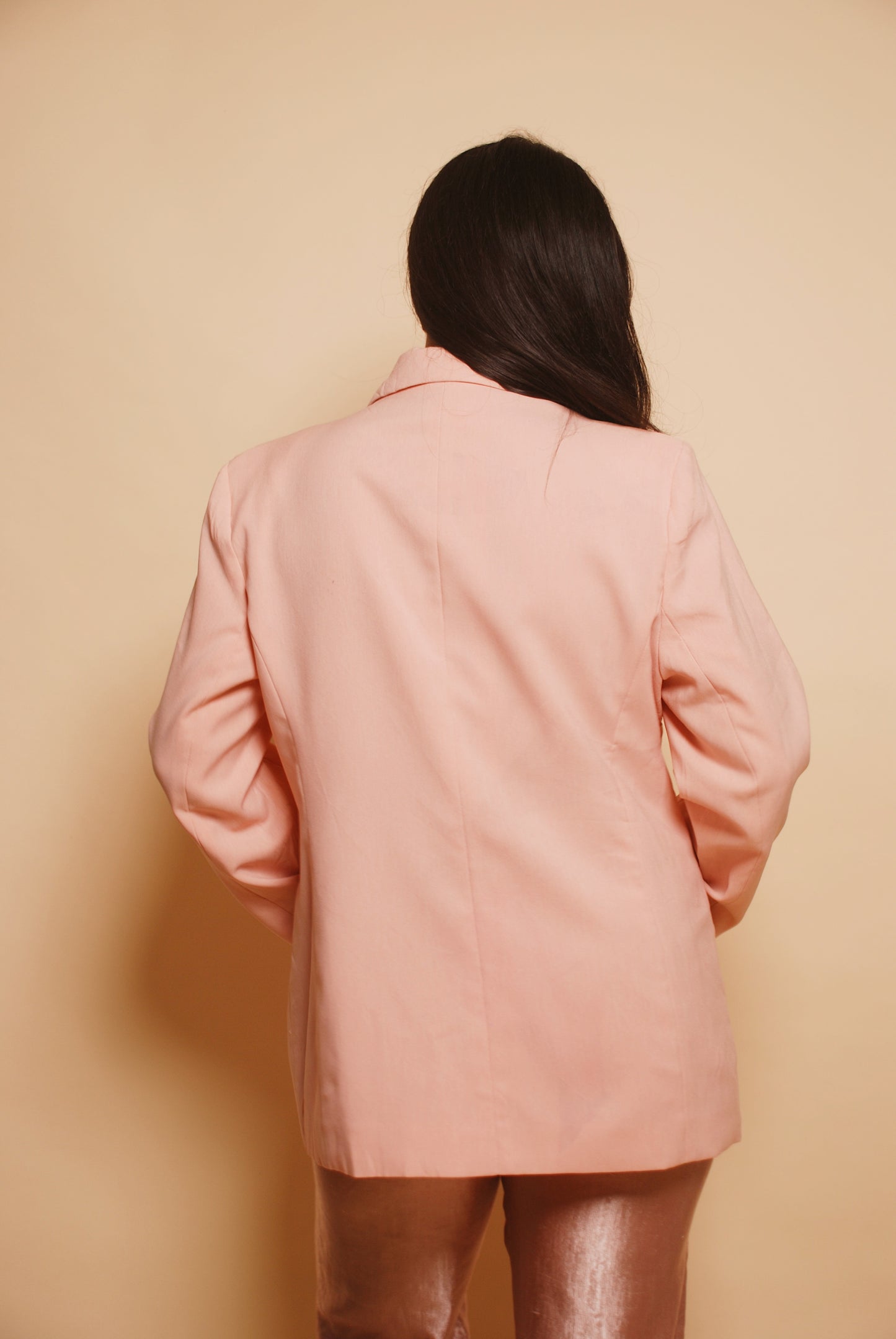 Baby pink one button blazer