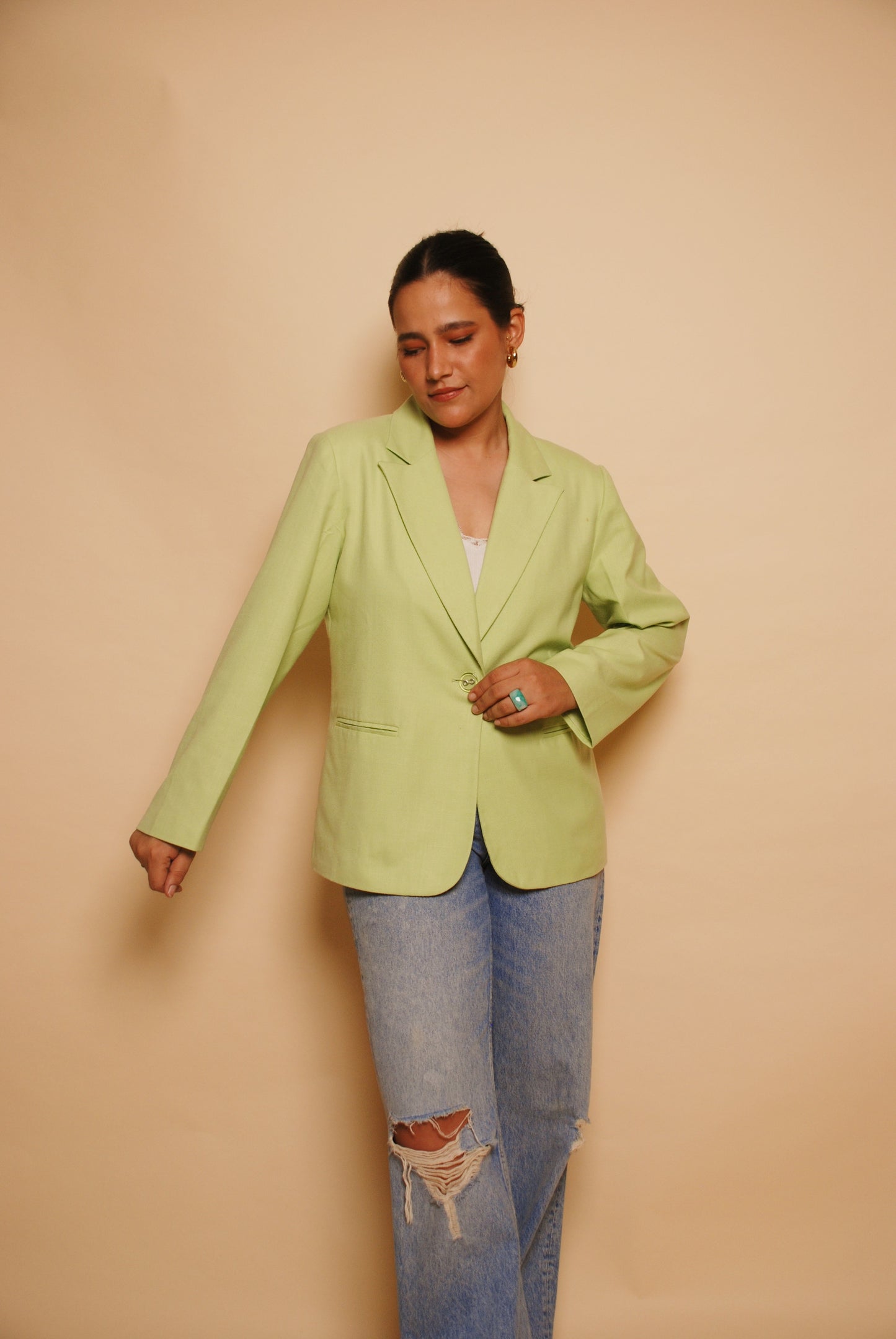 Vintage bright green one button blazer