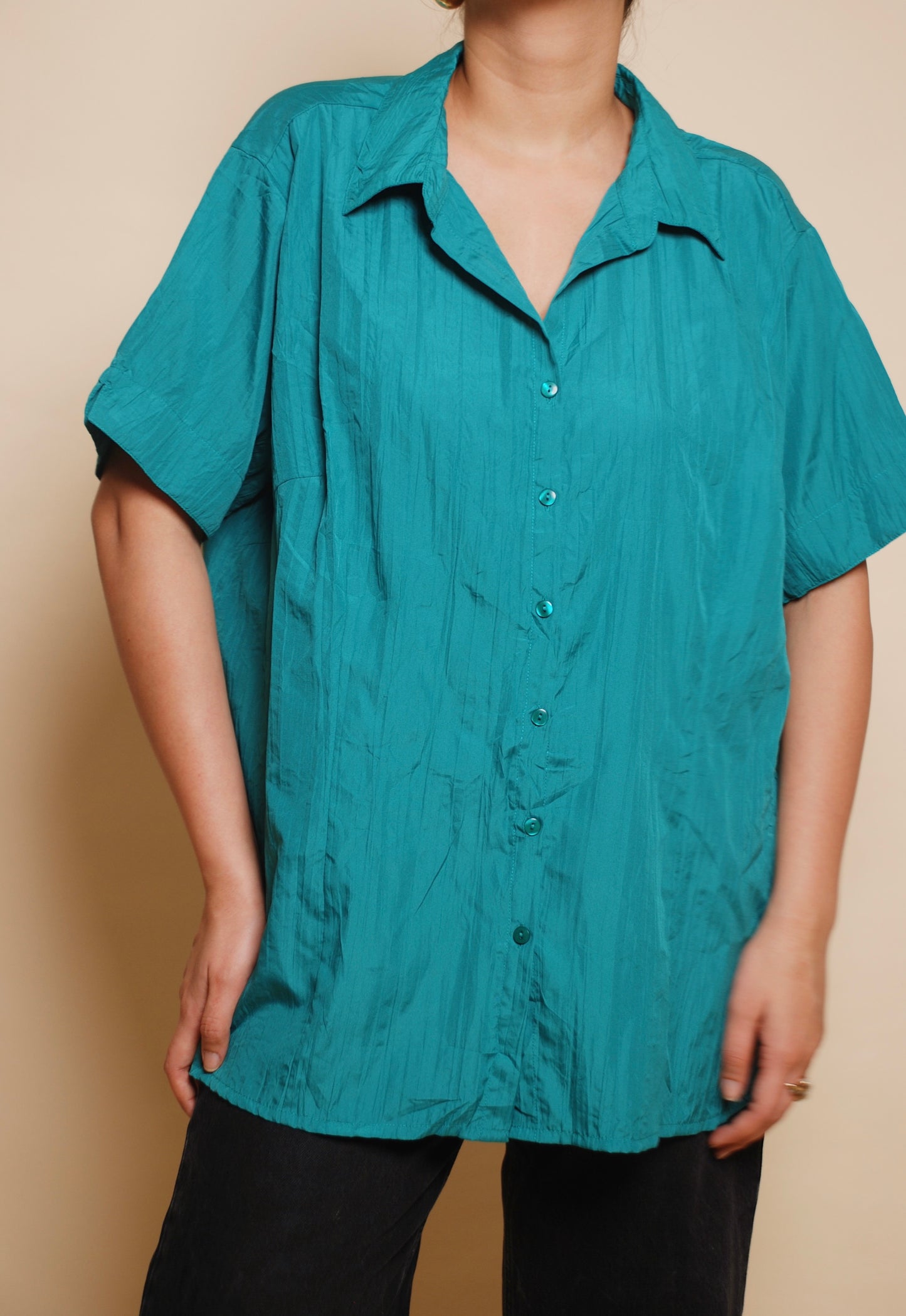 Sea green textured short sleeve shirt