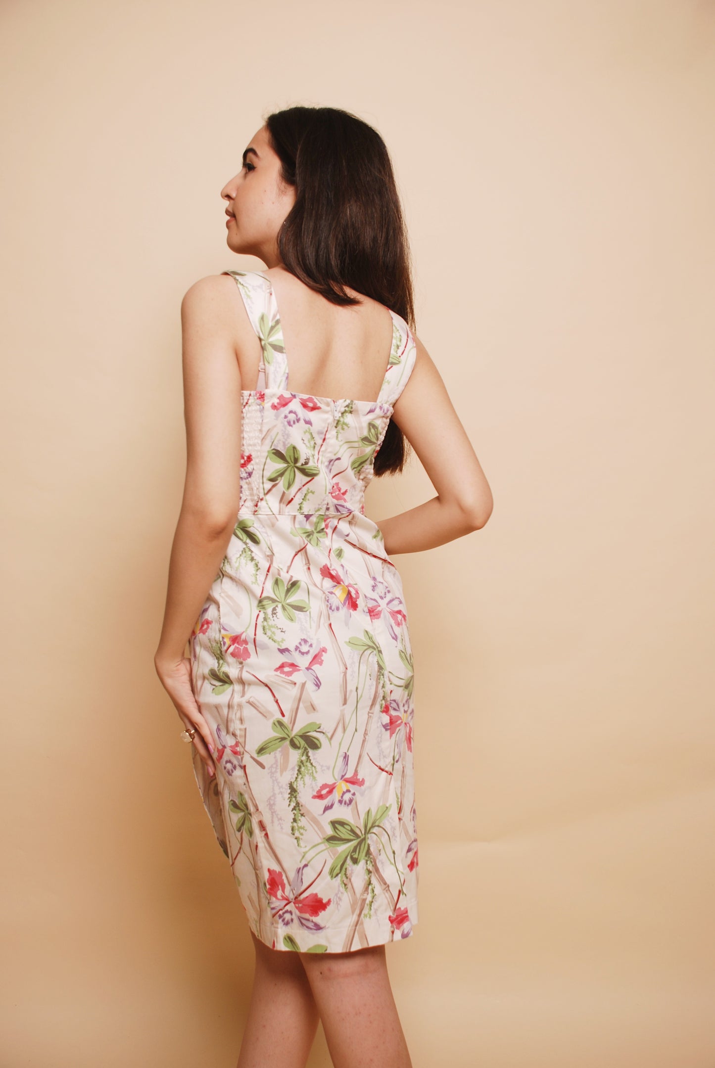 Off white floral bodycon dress