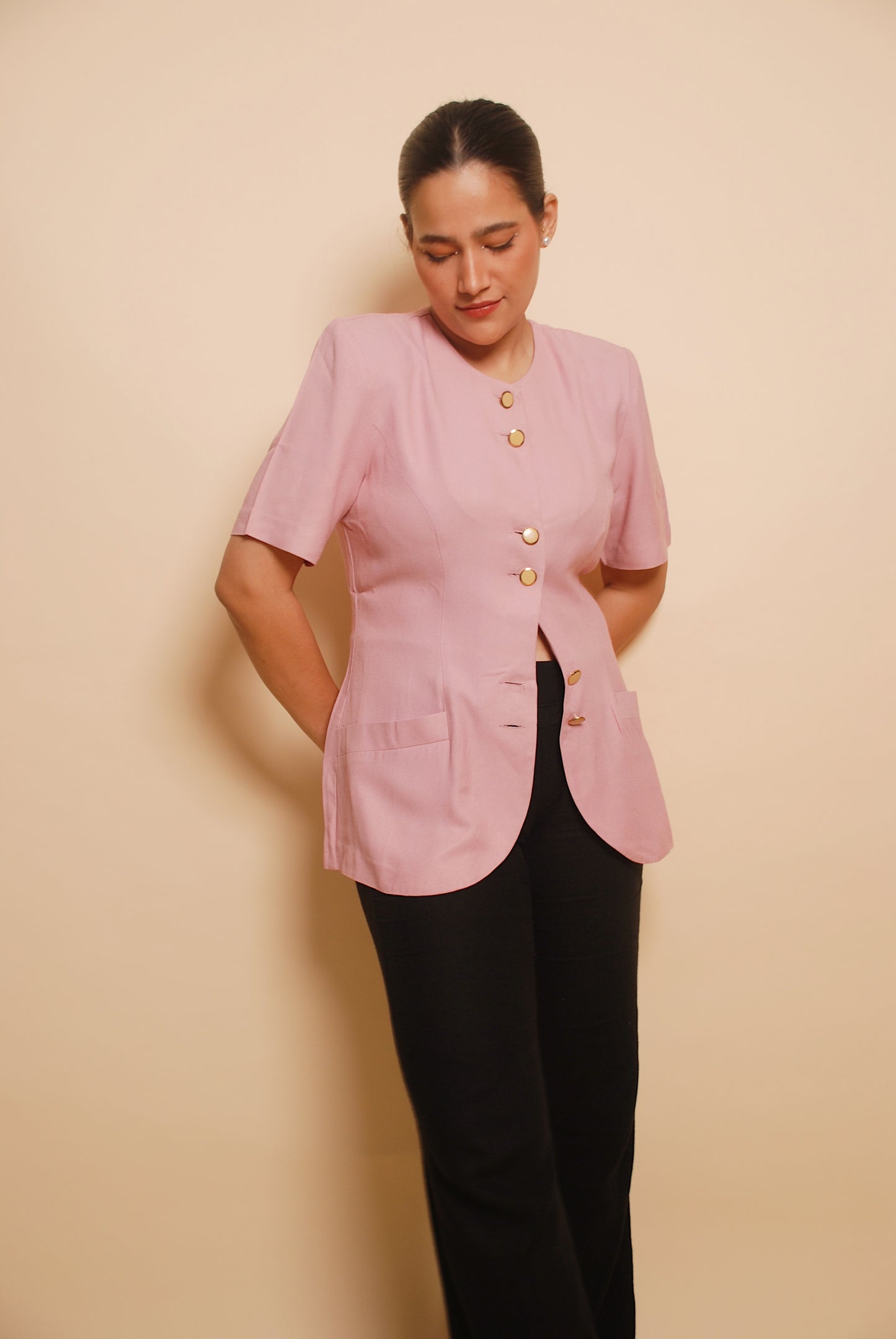 Vintage powder pink short sleeve blazer