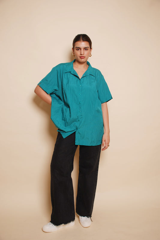 Sea green textured short sleeve shirt