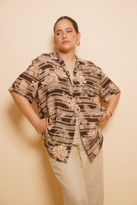 Brown floral short sleeve shirt