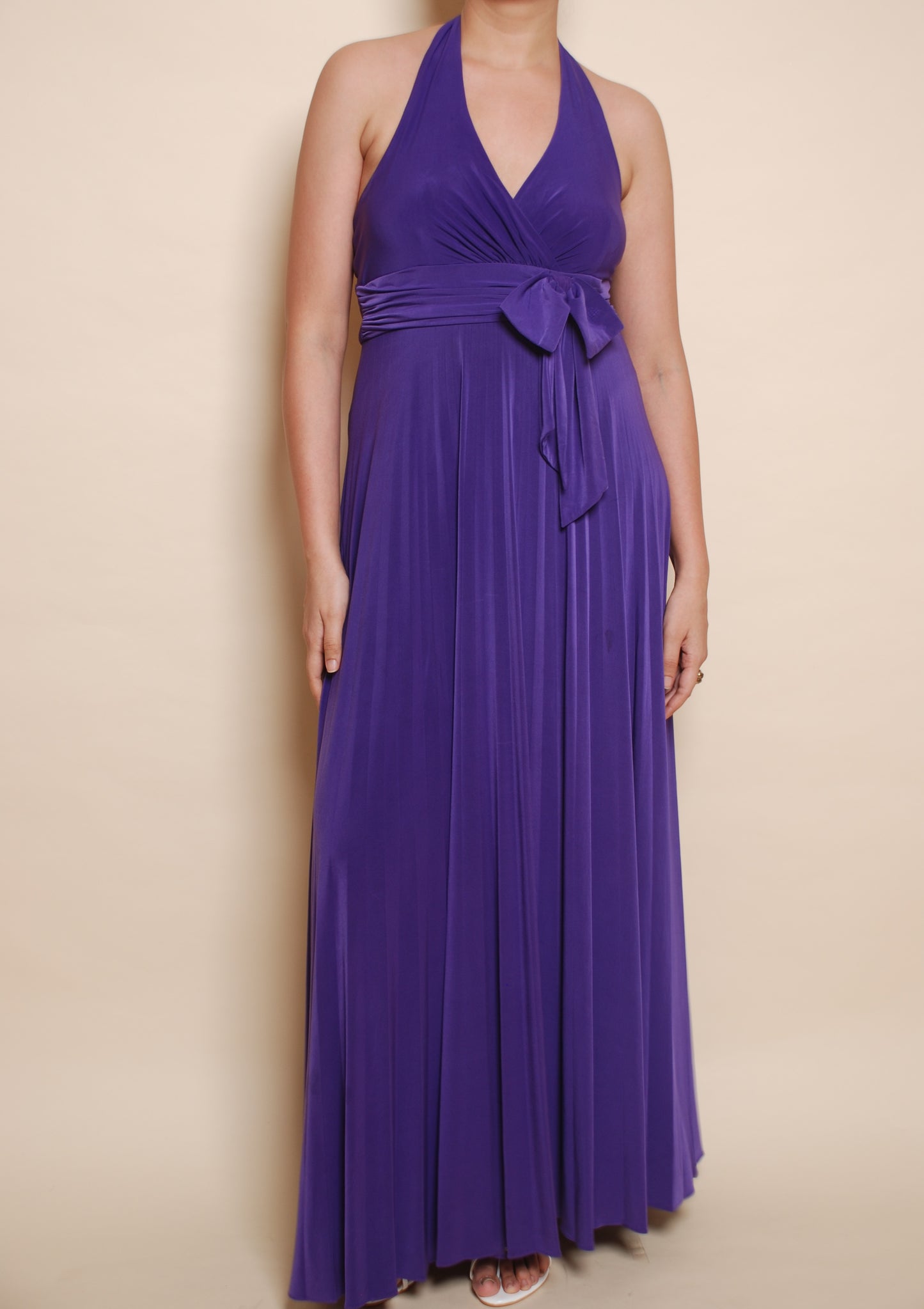 Vintage purple halter pleated gown