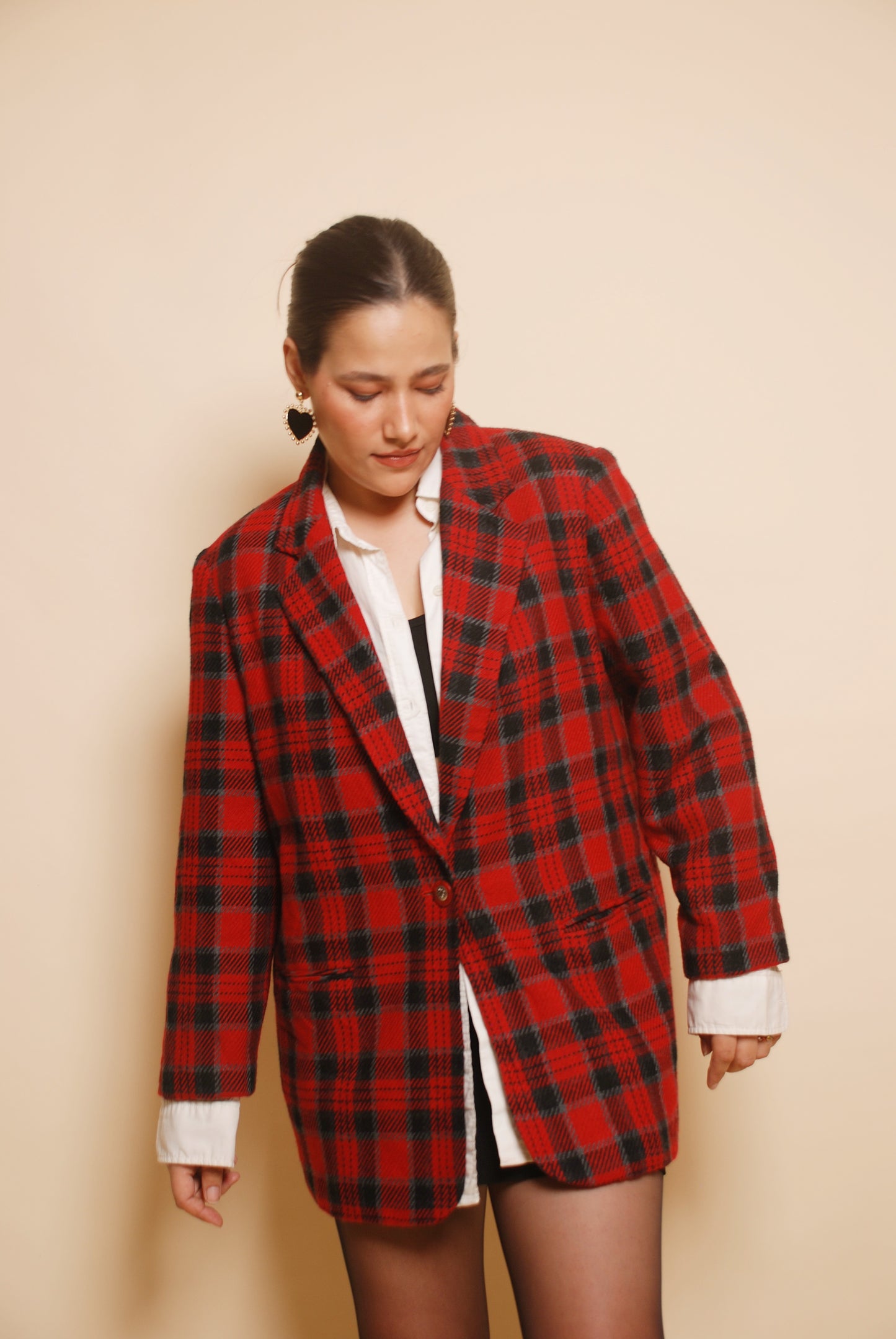 Vintage red checkered wool blazer