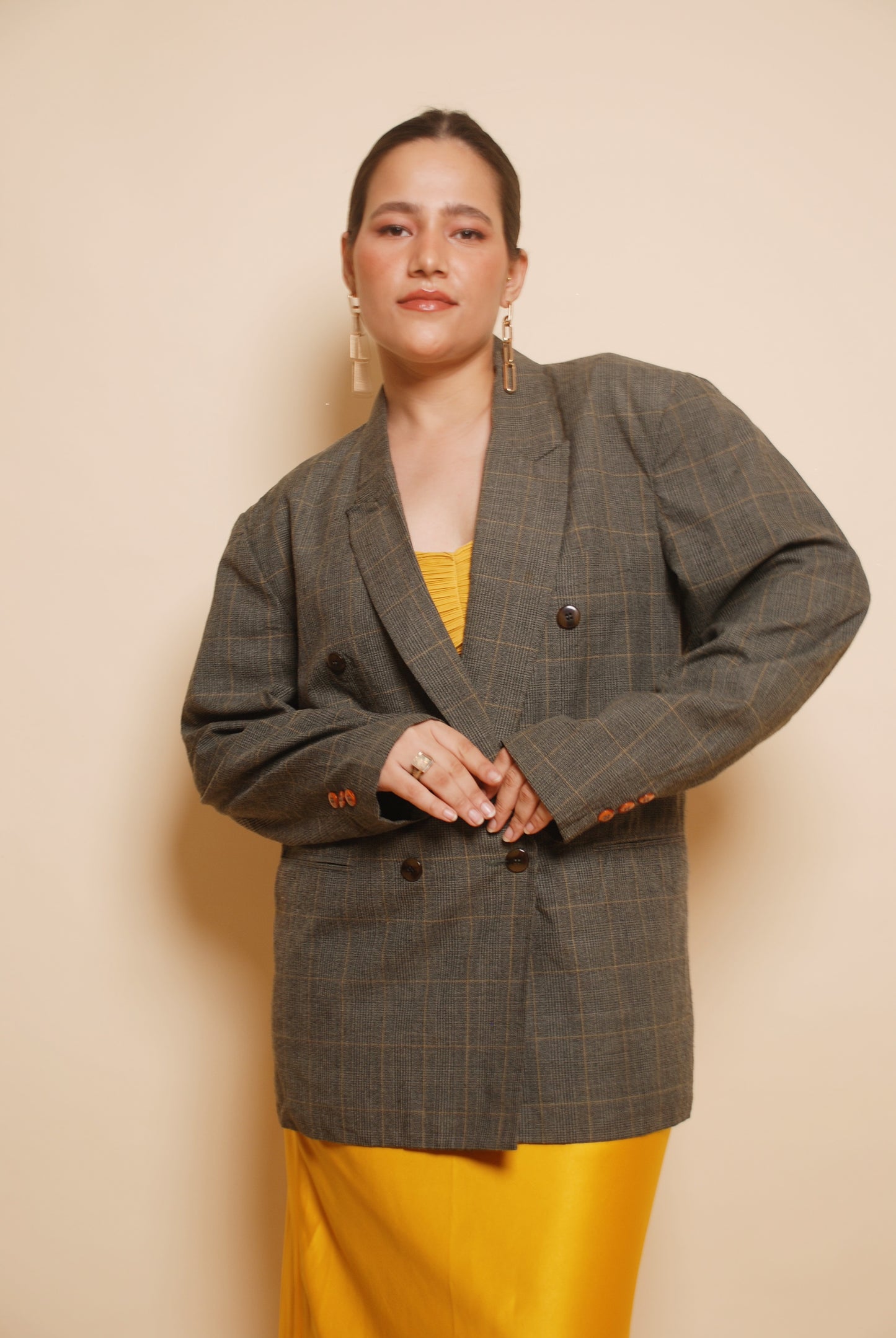 Vintage grey checkered double breasted blazer