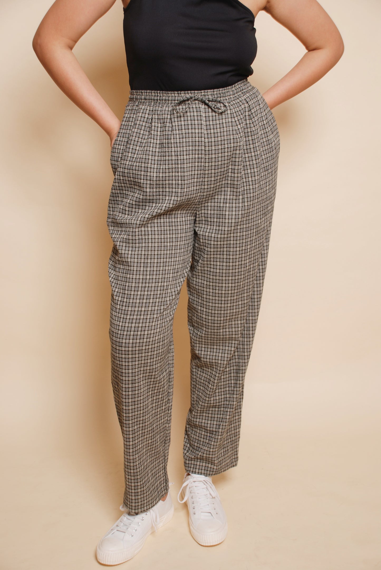 Vintage green checkered mom fit pants