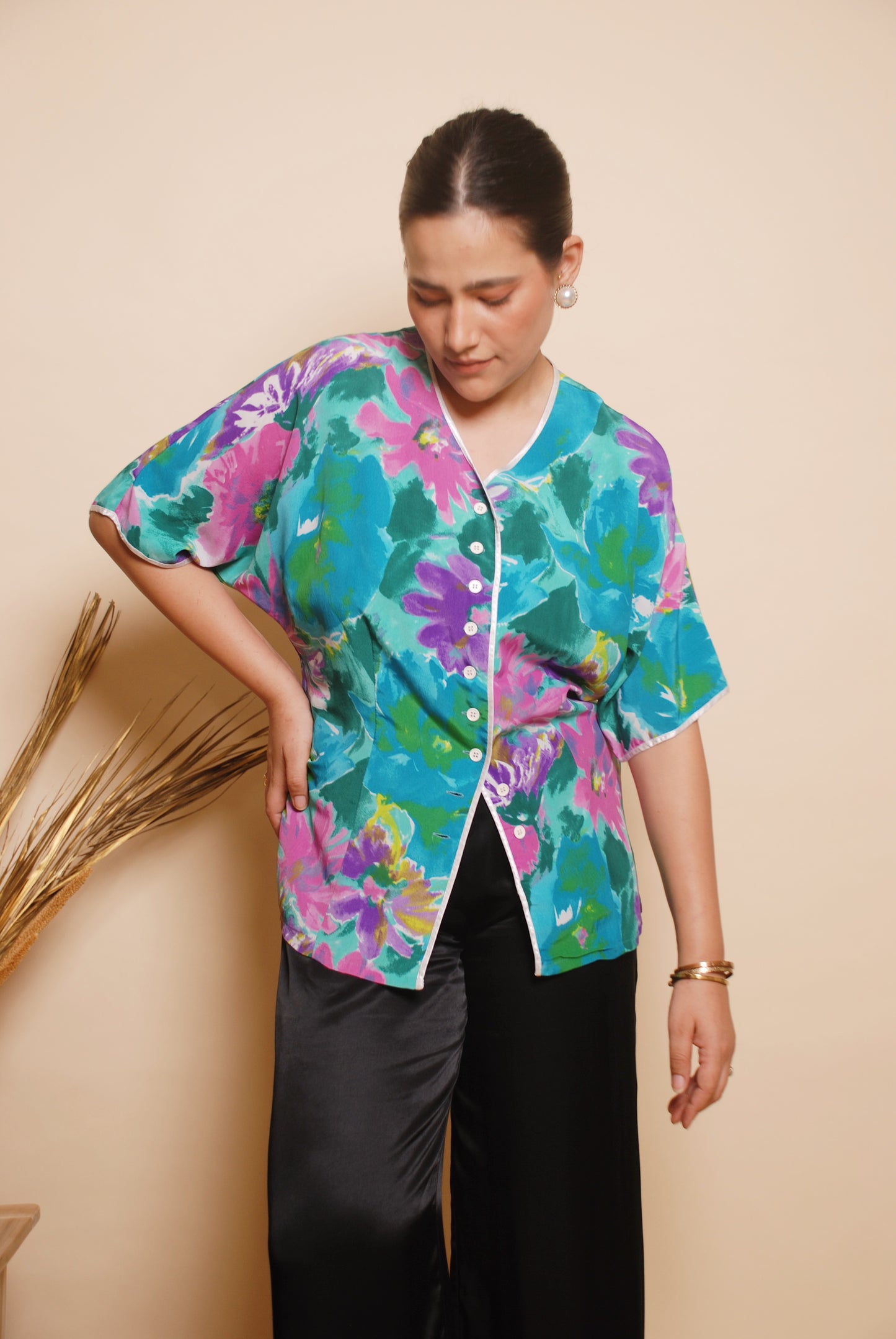 Multicolour floral v-neck blouse