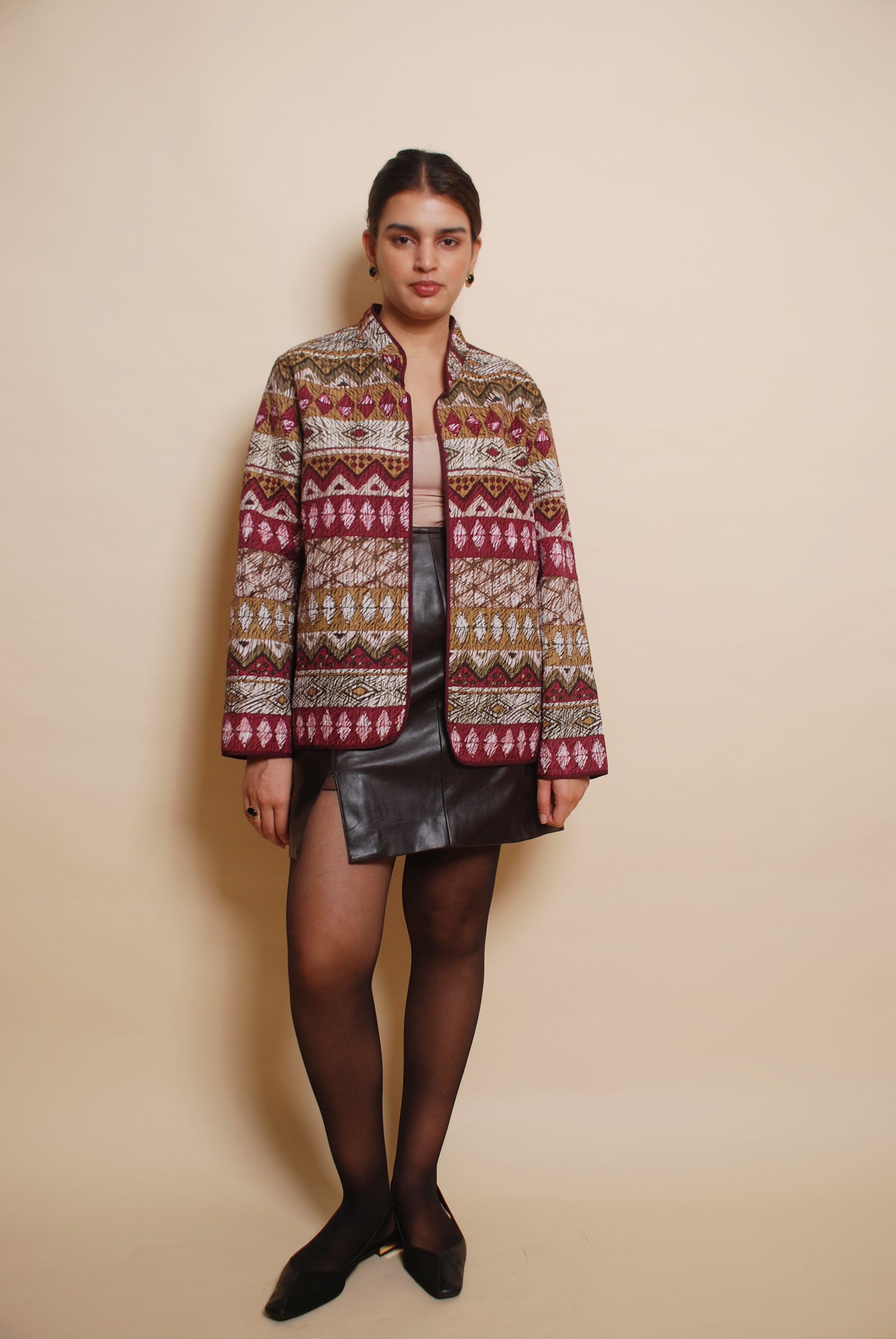 Multicolour aztec print open jacket