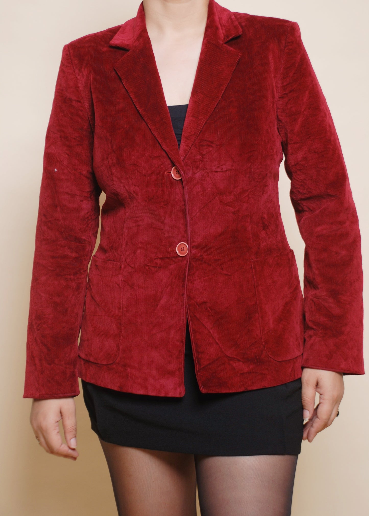 Wine red two-button corduroy blazer