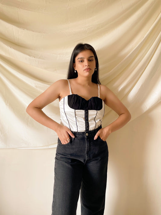 White & black satin corset top