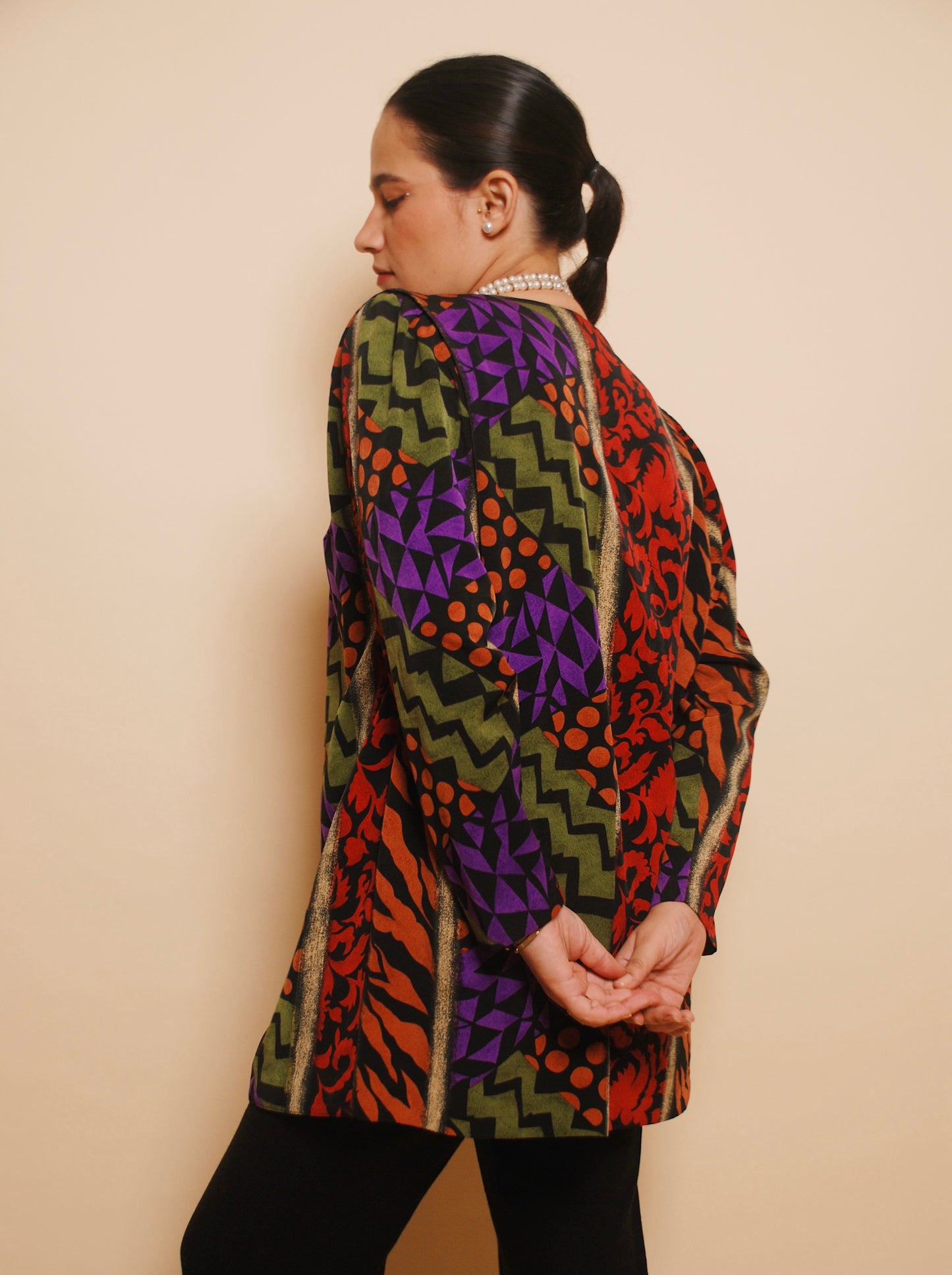 Vintage multicolour printed long jacket