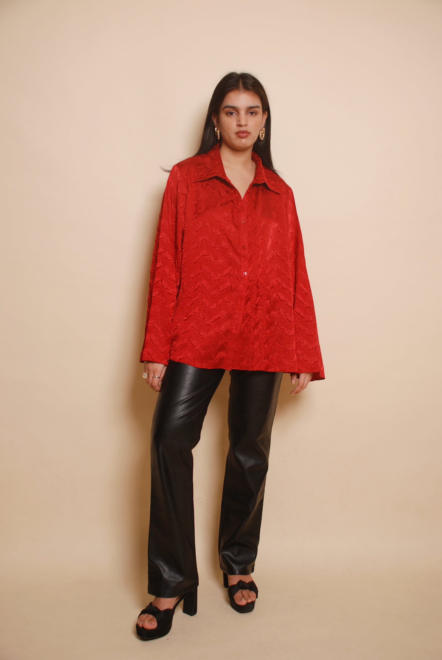 Metallic red textured shirt