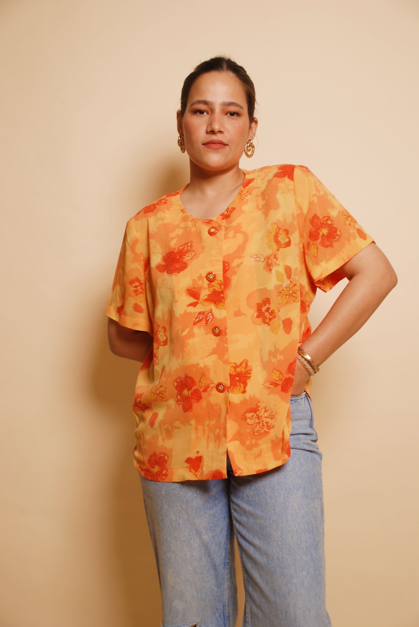 Vintage orange & yellow floral blouse