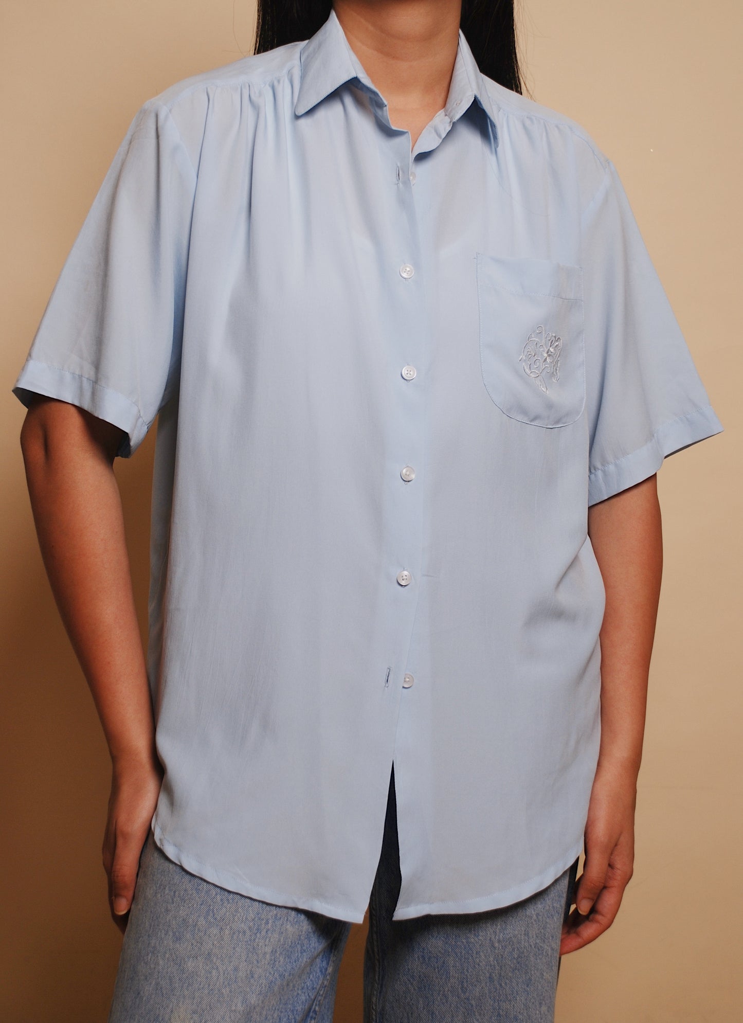 Powder blue short sleeve shirt