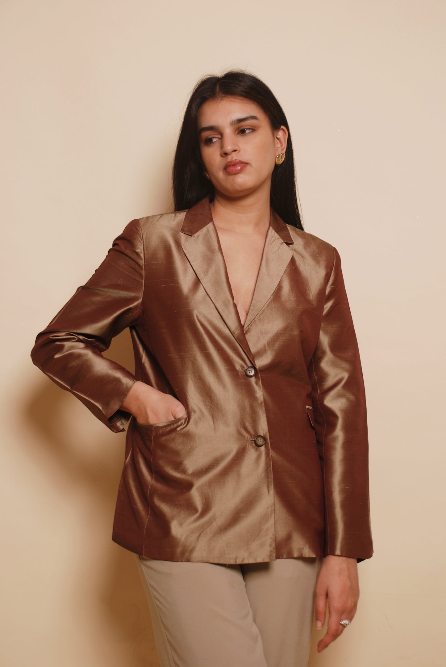 Bronze metallic full sleeve blazer