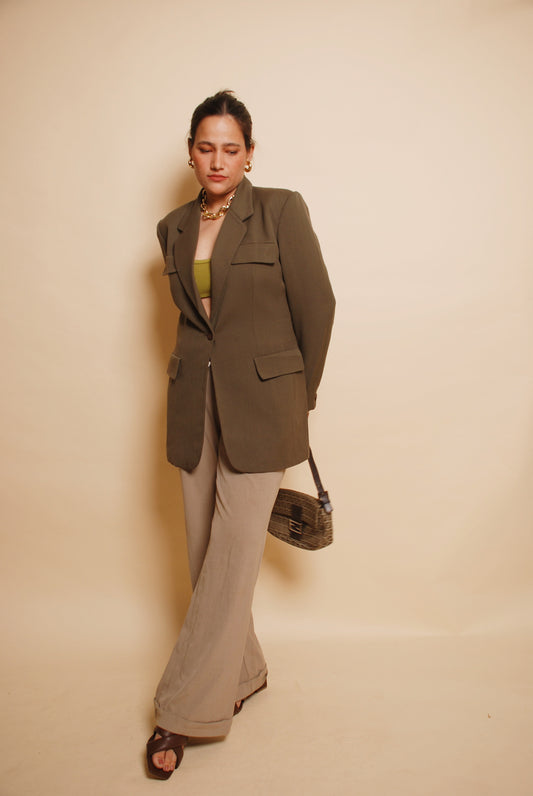 Vintage military green long blazer