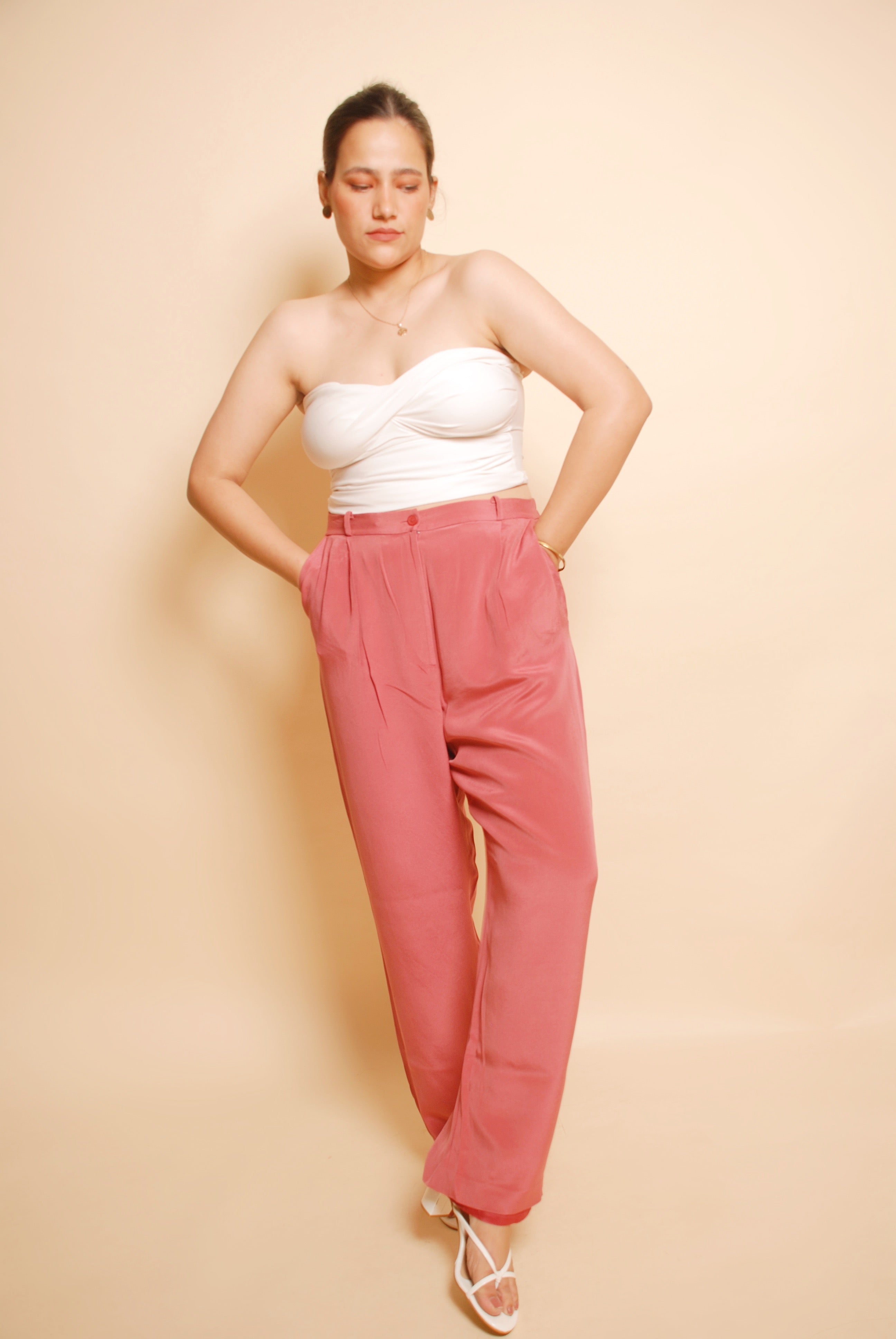 Buy Blush Pink Solid Cotton Lycra Pant online | Jaipur Kurti
