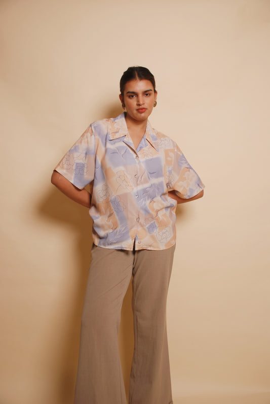 Sky blue & beige printed resort shirt