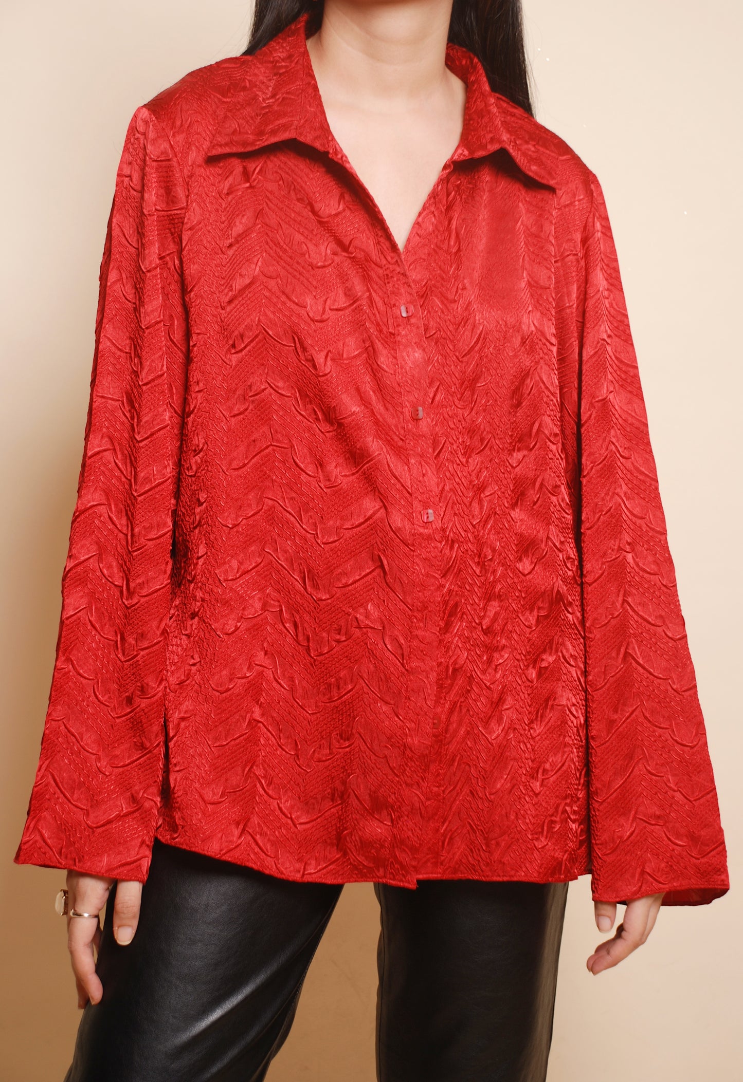 Metallic red textured shirt