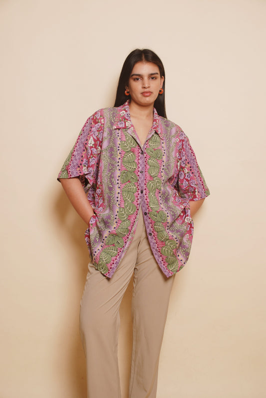 Pink & green floral resort shirt