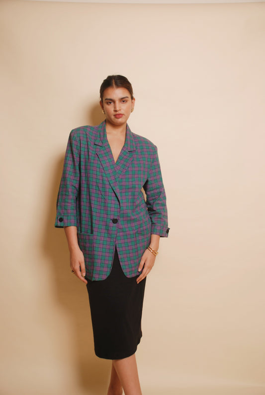 Vintage green & purple checkered blazer