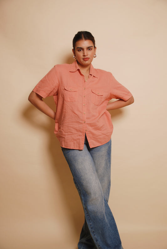 Peach cotton button-up shirt